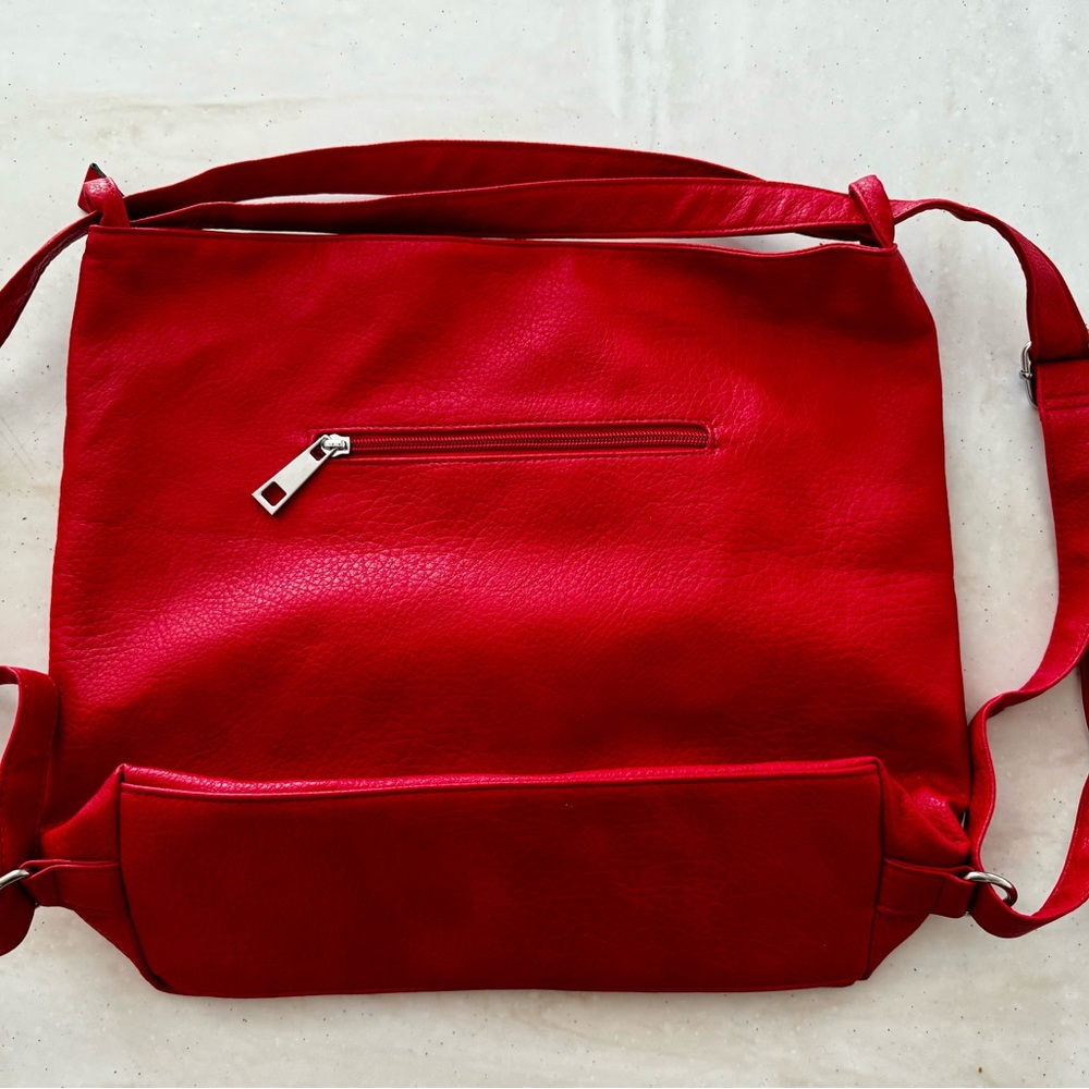 Angel Kiss Red Backpack Sleek Design Leather Peeble Bag Purse - Picture 2 of 5